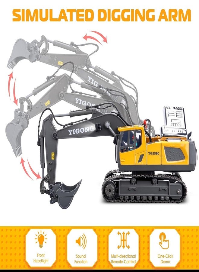 Junona RC Excavator/Bulldozer 1/20 Scale 2.4GHz 11Channel RC Construction Truck Engineering Vehicles Educational Toys for Kids with Light Music - Multicolor - Image 5